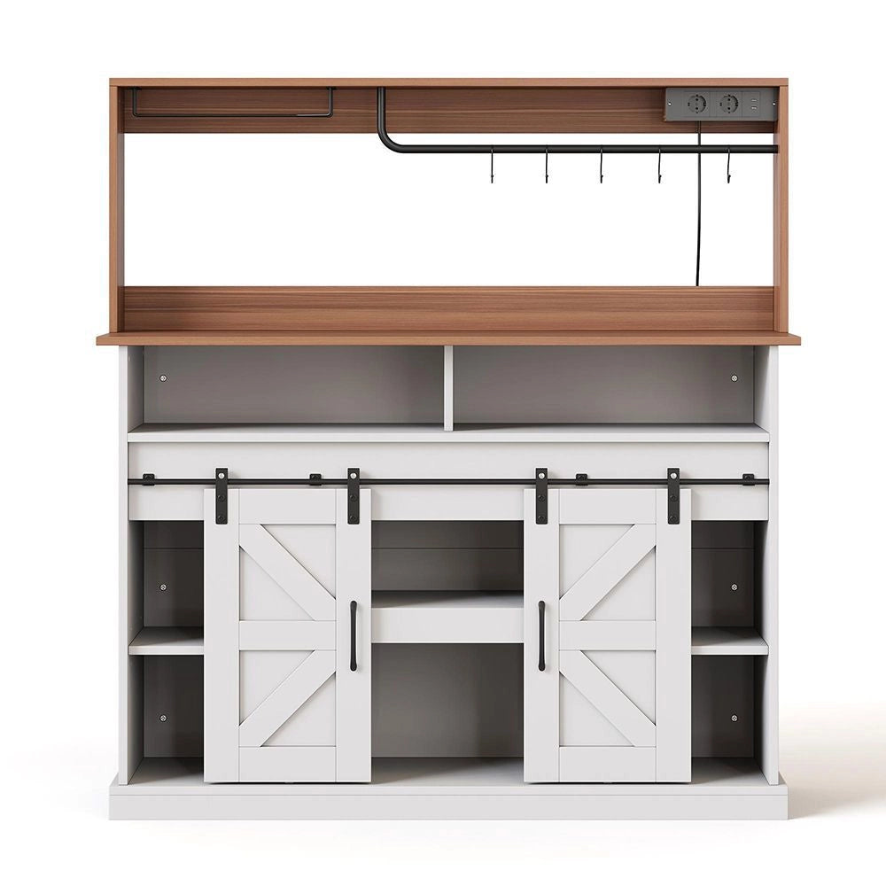 Bar ¨¤ caf¨¦ rustico con porta-bicchieri e prese elettriche - Xylo - 120 cm