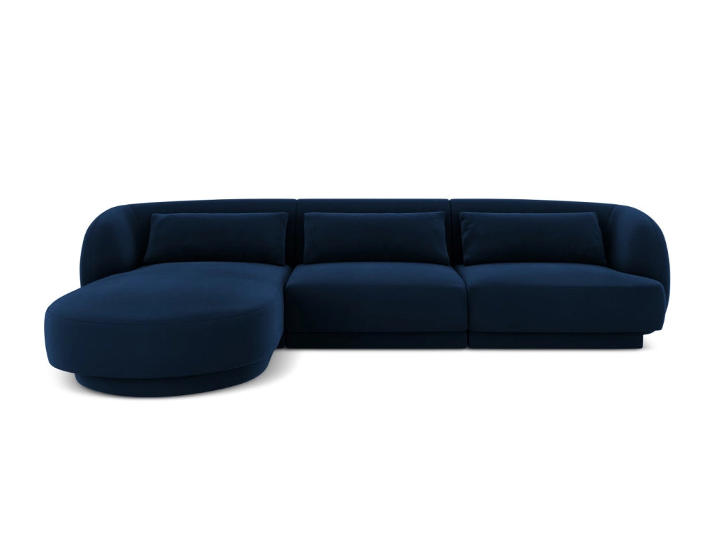 Cosmopolitan Design - Divano angolare sinistro "Tulum" 4 posti in velluto blu reale 