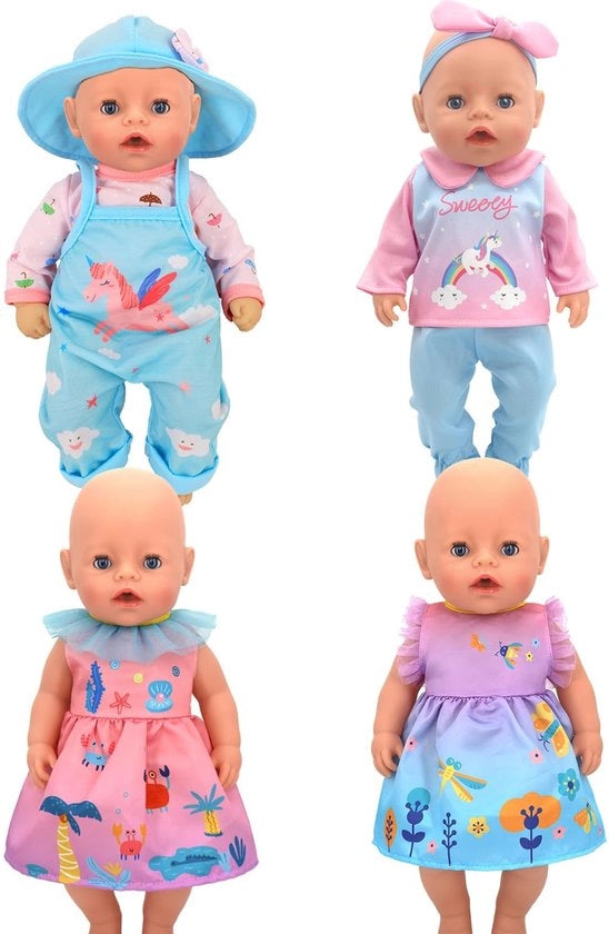 Abbigliamento per bambole 4 pezzi - Fatto a mano di cotone - Abbigliamento per bambole da 35 a 43 cm - Top, pantaloni, gonne, cappelli - Leggero e colorato - Set di abbigliamento per bambole