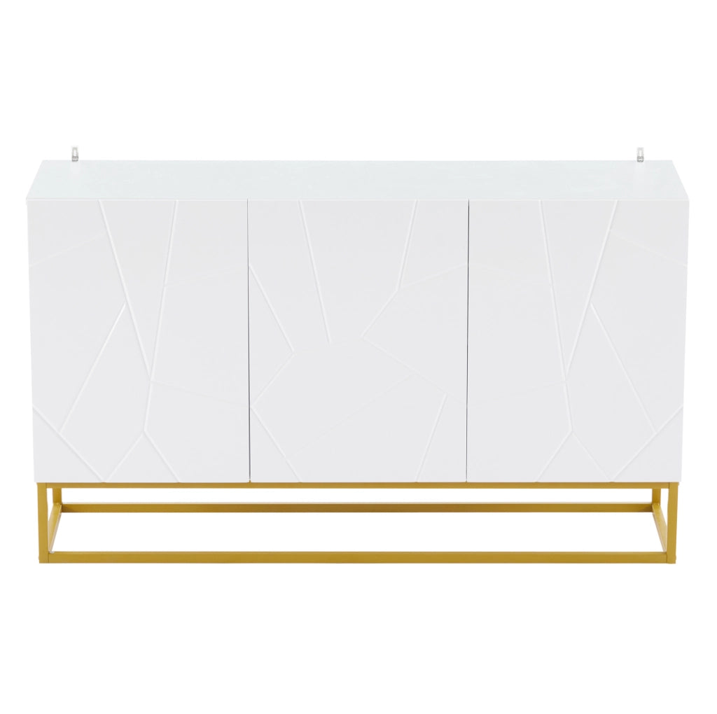 Credenza bassa 130x36x76 cm in truciolato bianco e oro， moderna