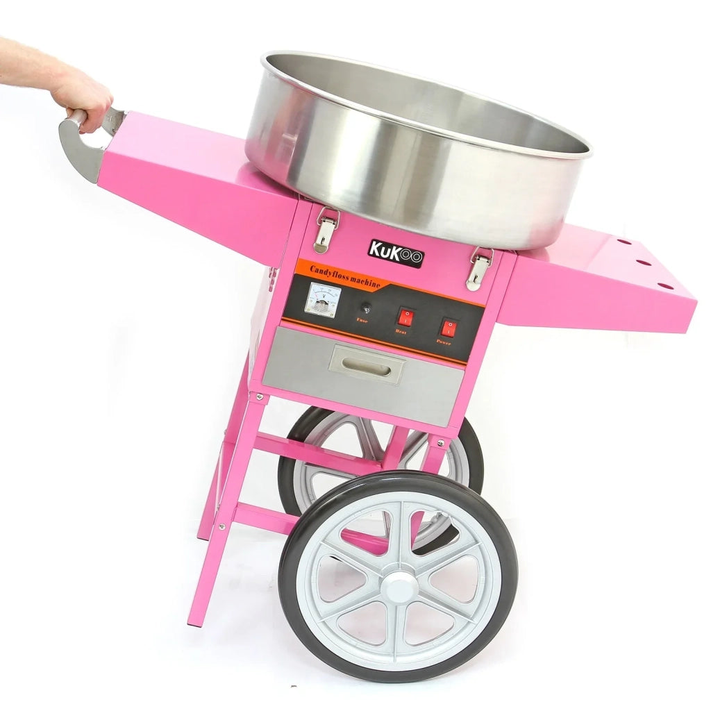 Macchina Zucchero Filato Retrò Rosa con Carrello 50 cm Acciaio Inox