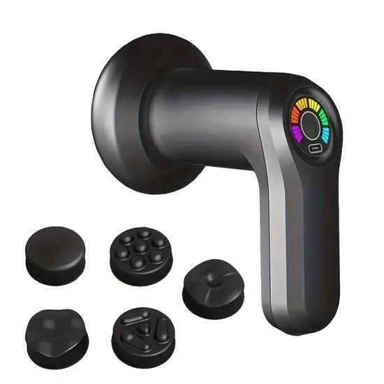 Pistolo di massaggi facciali ricaricabile, supporta la ricarica via USB, adatto per l'uso dopo lo sport, nero e 6 livelli di intensità regolabili.