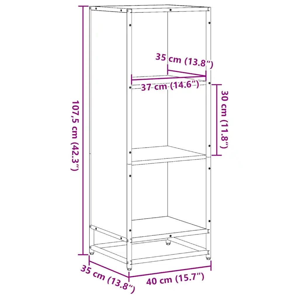Libreria-Scaffale per Libri-Mobile di Stoccaggio Rovere Fumo 40x35x107,5 cm in Legno Multistrato