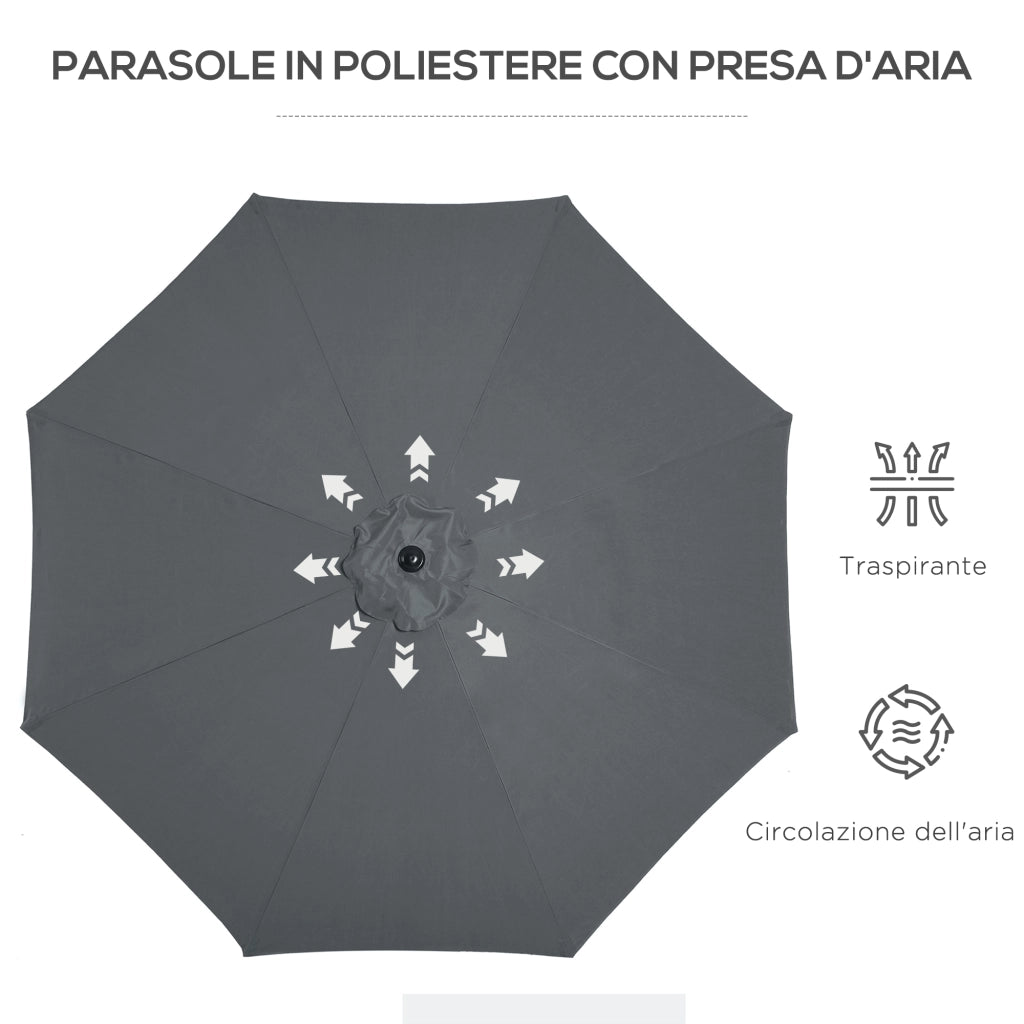 Easycomfort Ombrellone da Giardino 3x2.5 m Inclinabile, con Manovella, in Metallo e Poliestere Grigio Scuro