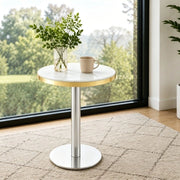 Tavolo da pranzo - rotondo - effetto marmo - bordo oro - base nera/oro/argento - versatile