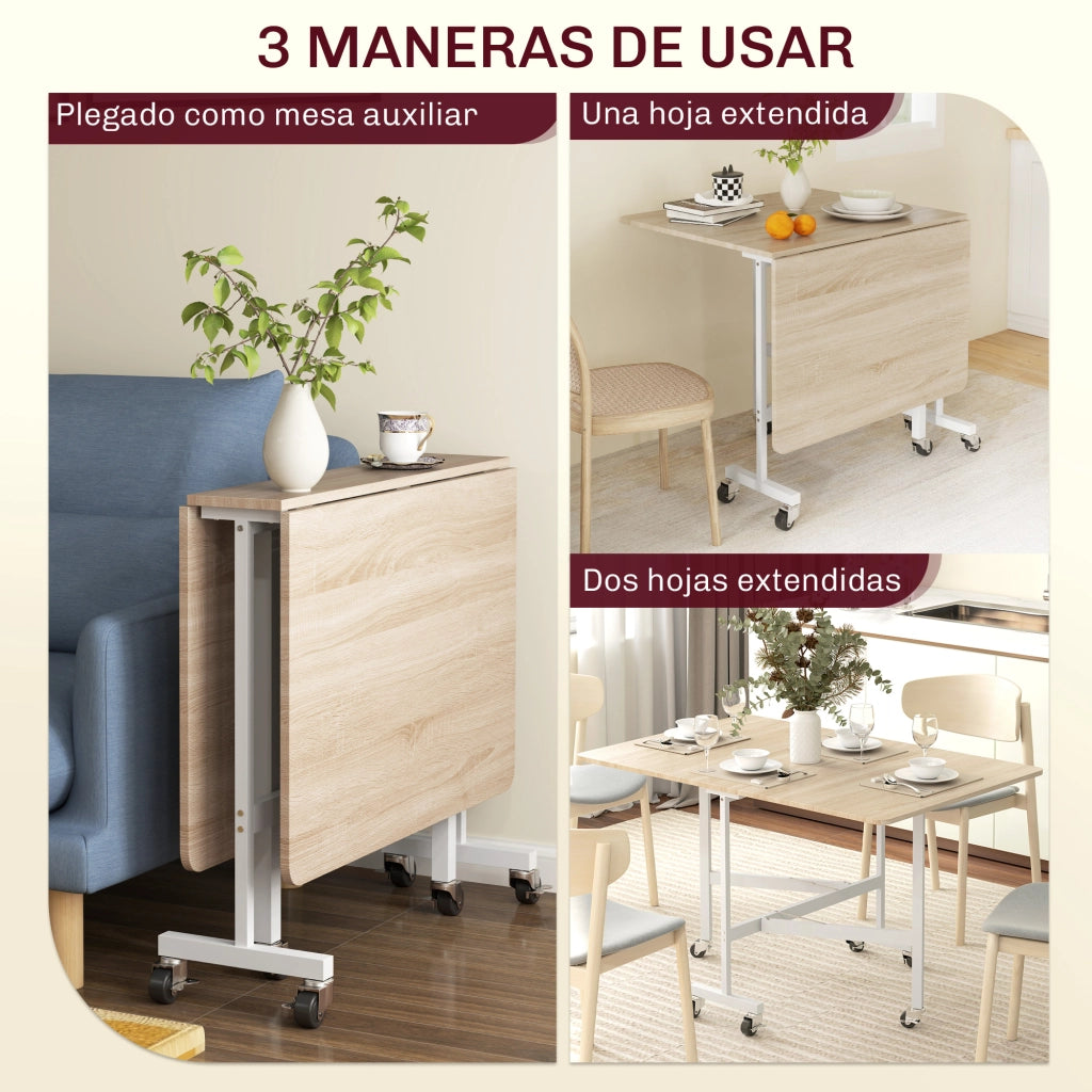 Tavolo da pranzo allungabile pieghevole con ruote ¨C zephmum ¨C rovere 120x80x73 cm