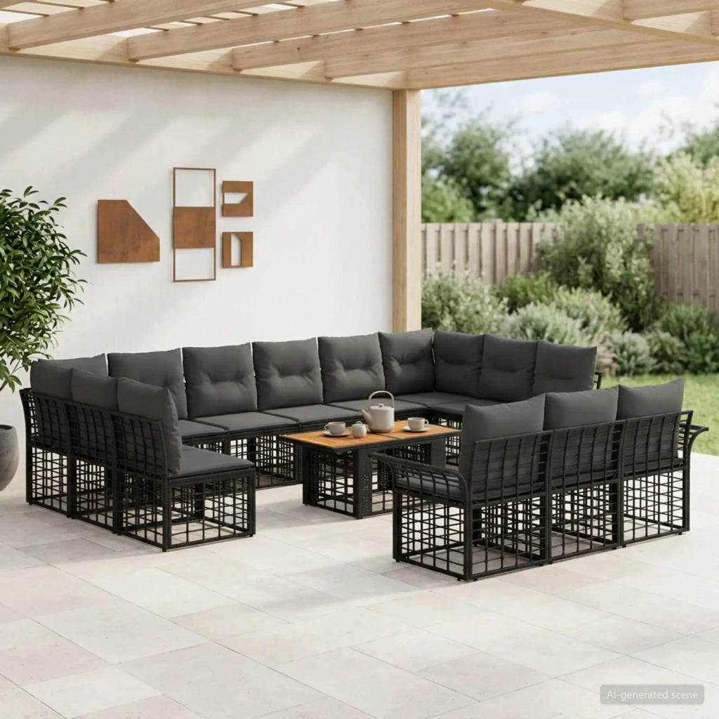 Set Divano da Giardino 14 pz Nero e Grigio scuro polyrattan 3438025
