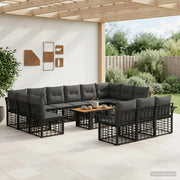 Set Divano da Giardino 14 pz Nero e Grigio scuro polyrattan 3438025