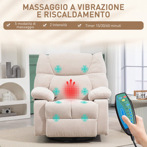 Poltrona Reclinabile Massaggio e Riscaldamento con 5 Programmi e 8 Punti Vibranti Imbottitura a Molle Beige