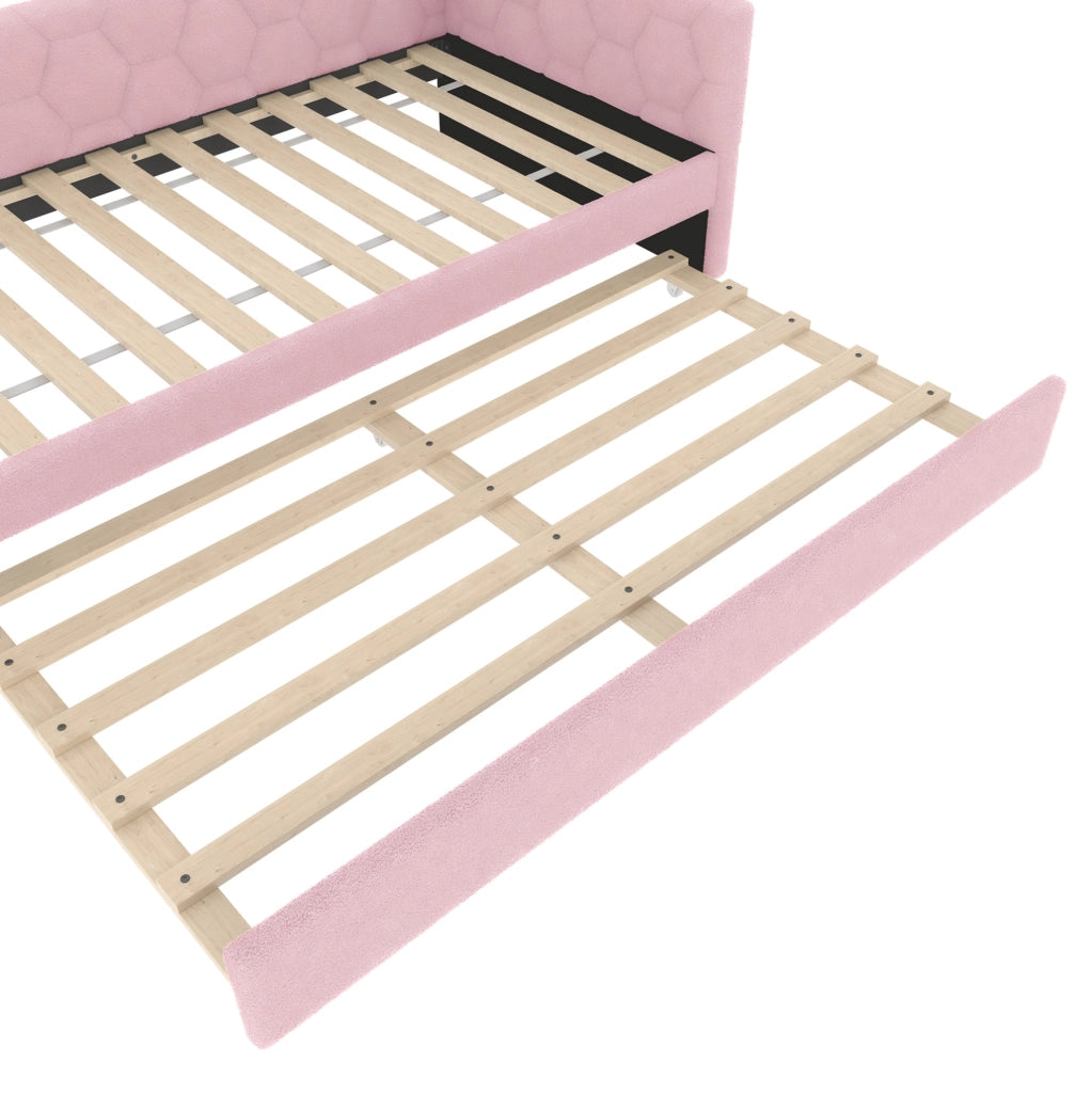 Letto singolo rosa 90x200 cm con letto estraibile, USB/Type-C e lampada
