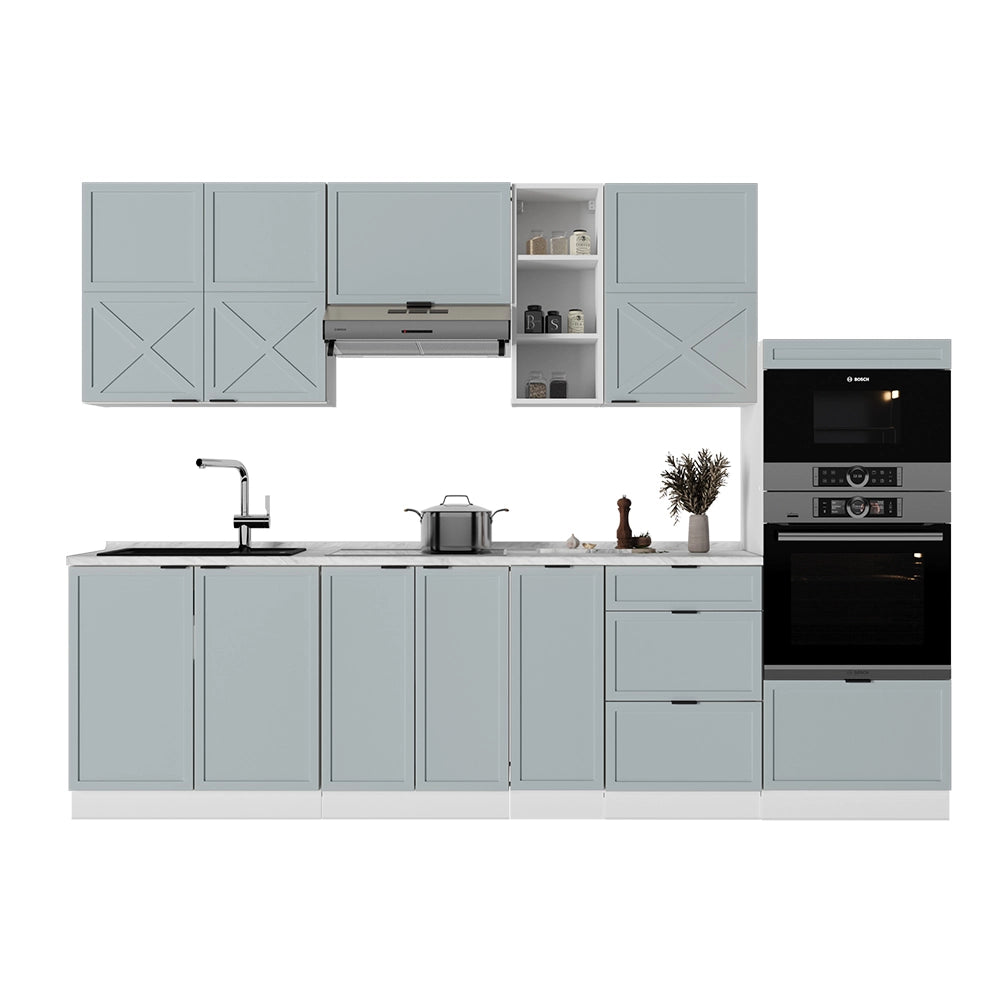 Cucina componibile Fame-Line Blu-grigio chiaro/Bianco 280 cm, PL Marmo Vicco