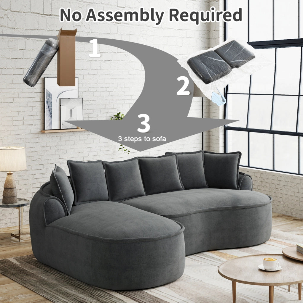 Divano modulare doppio in chenille grigio senza telaio con chaise longue extra larga e cuscini inclusi