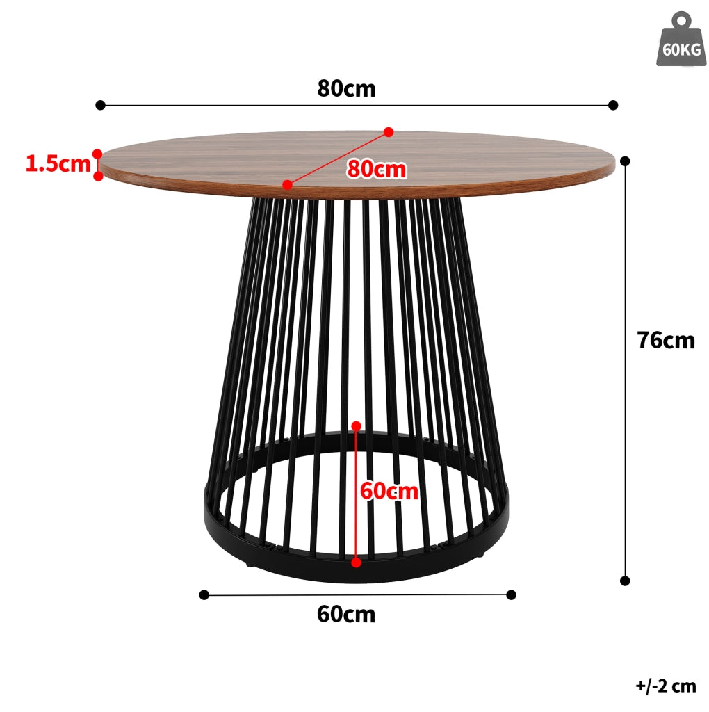 Tavolo da pranzo 80x80x76 cm con piedini regolabili; MDF e metallo; nero e noce