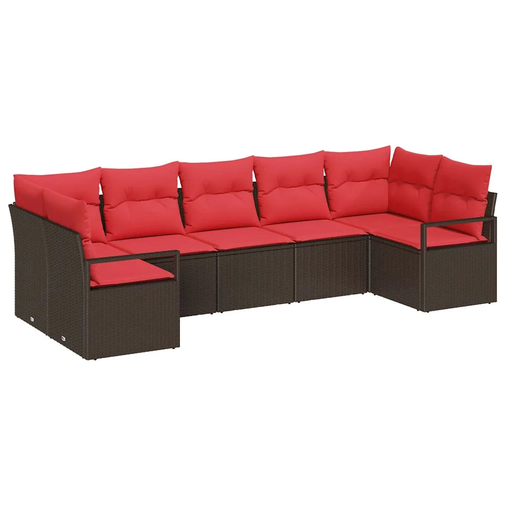 Set di divani con cuscino 7 pcs Marrone polyrattan