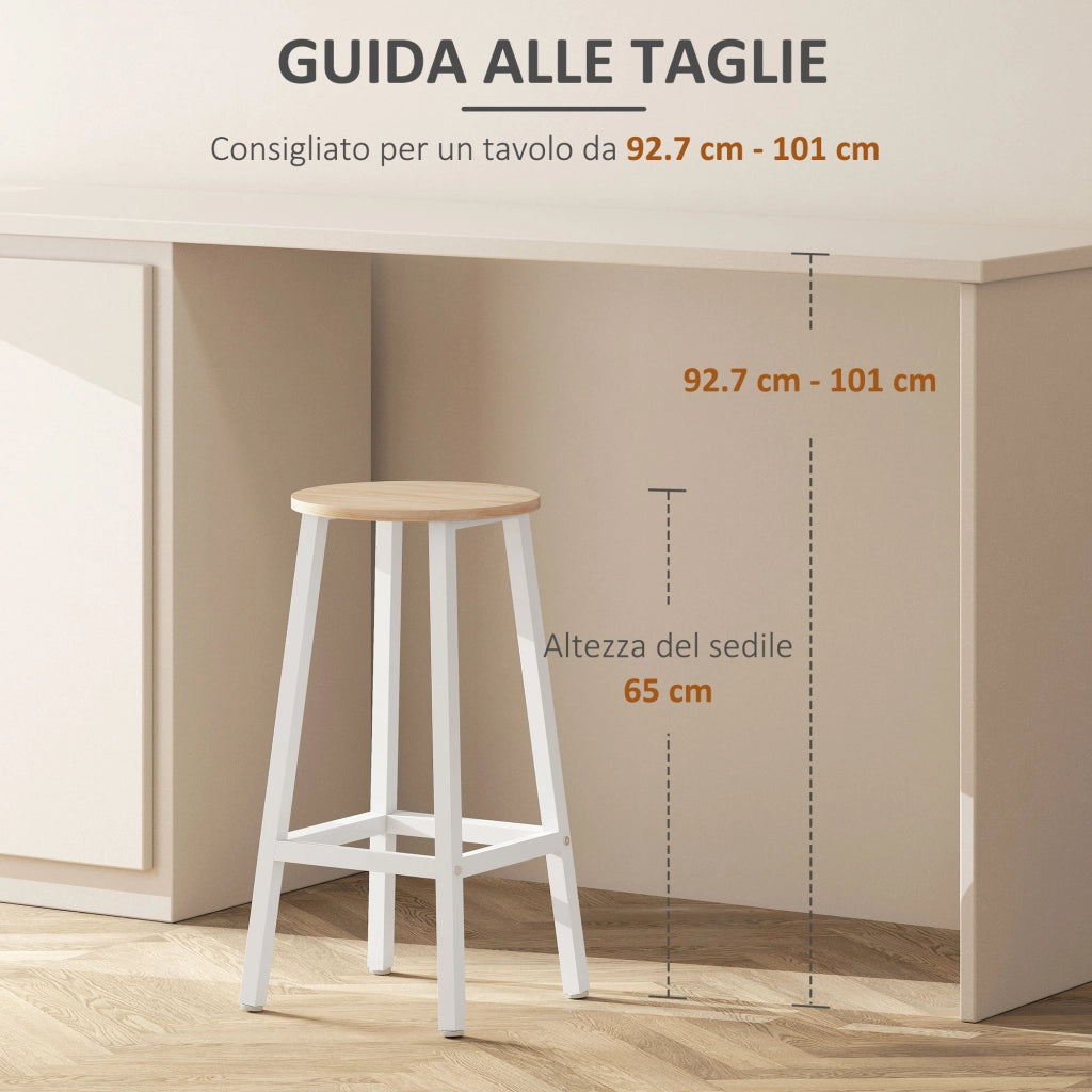 Set 2 Sgabelli da Cucina in Truciolato e Acciaio ¨C Zephmum ¨C Bianco e Legno 32.5x32.5x65 cm
