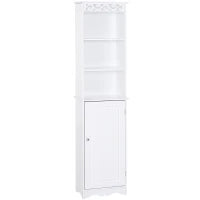 Mobiletto del Bagno a Torre 3 Ripiani Regolabili su 3 Livelli e 1 Ampio Armadietto Inferiore Manopole sull'Anta MDF Bianco 40x23x160cm