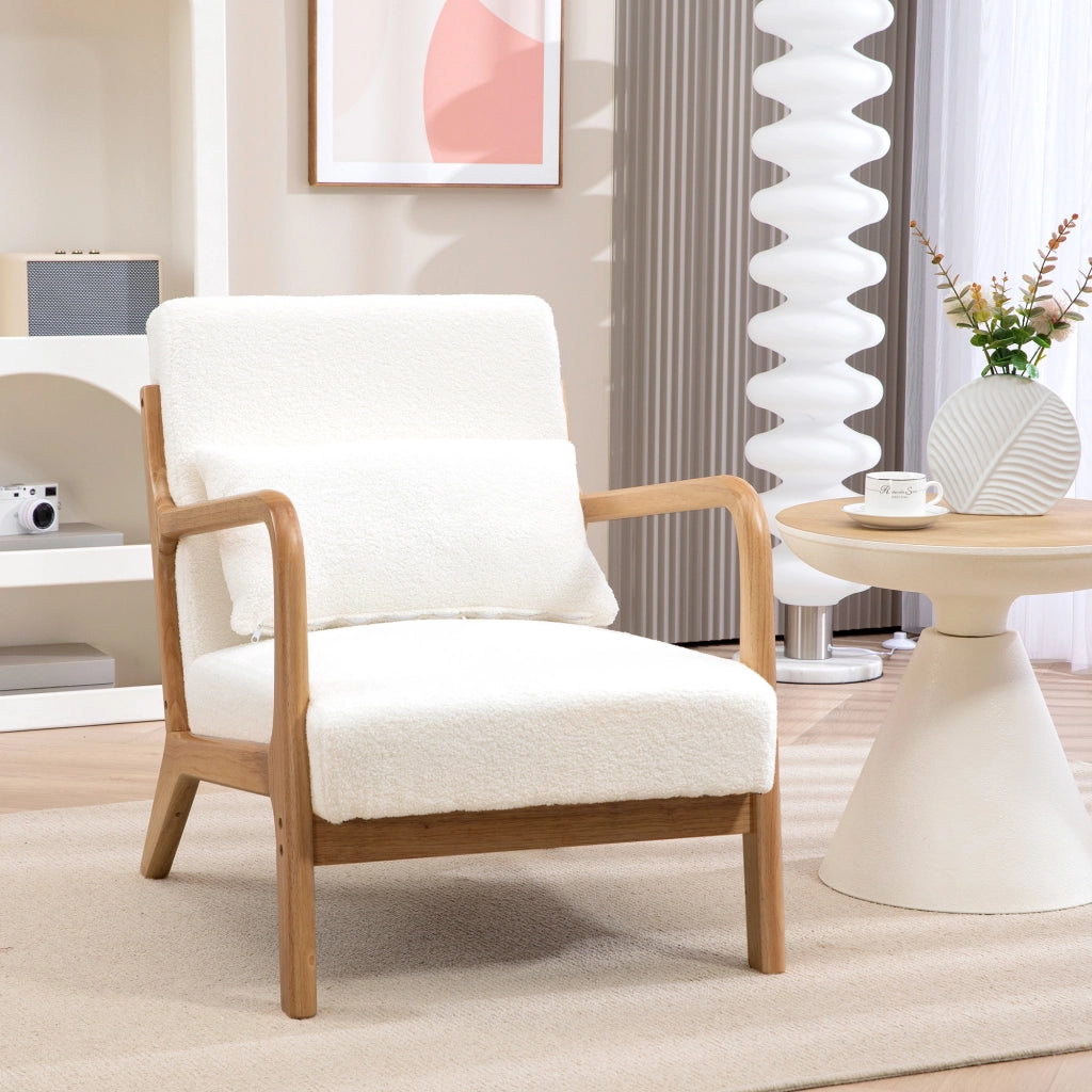 Poltrona Relax ¨C Minimal ¨C Tessuto Velluto Crema, Struttura Legno