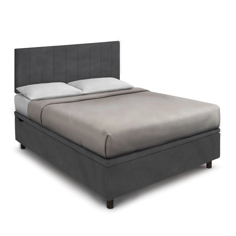 Letto imbottito Letto Matrimoniale alla Francese 140x200 cm Vertical - Contenitore,Microfibra,Grigio