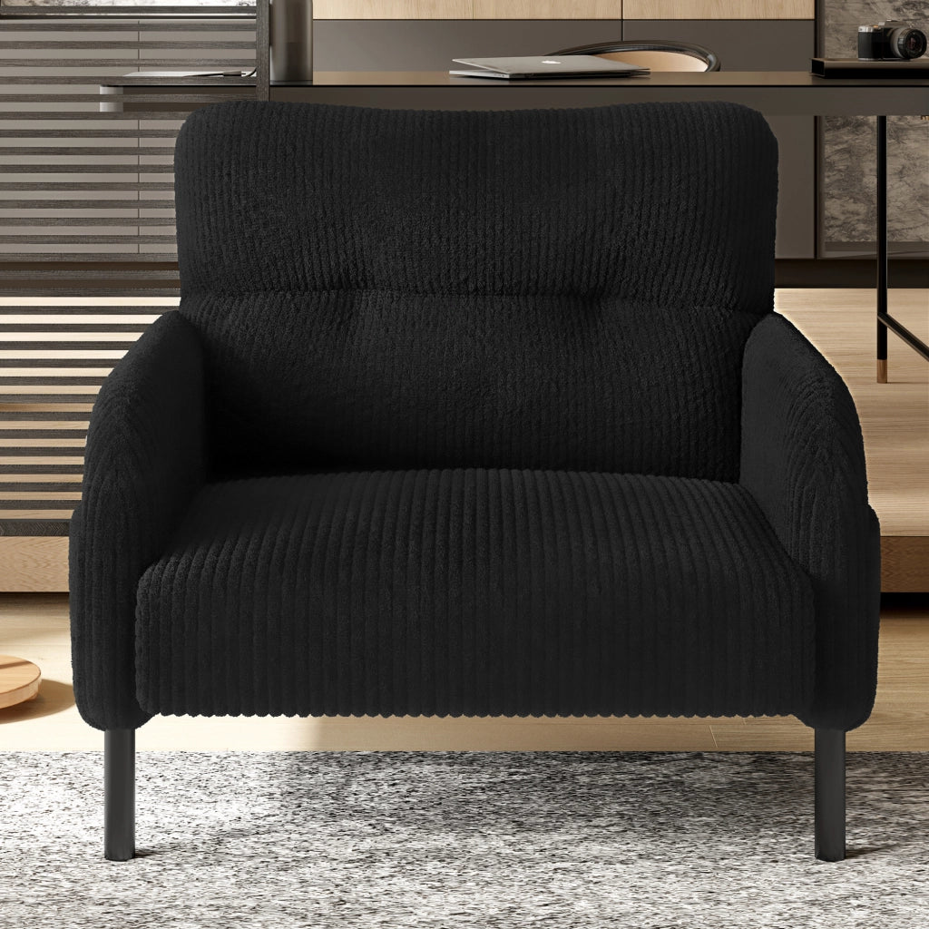 Poltrona con Tasca Laterale e Schienale Ergonomico; Seduta Profonda; in Velluto a Coste Nero