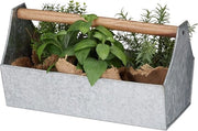 Scatola per piante con maniglia in legno - piante e erbe - cassetta decorativa per strumenti - 20 x 36 x 20 cm argento