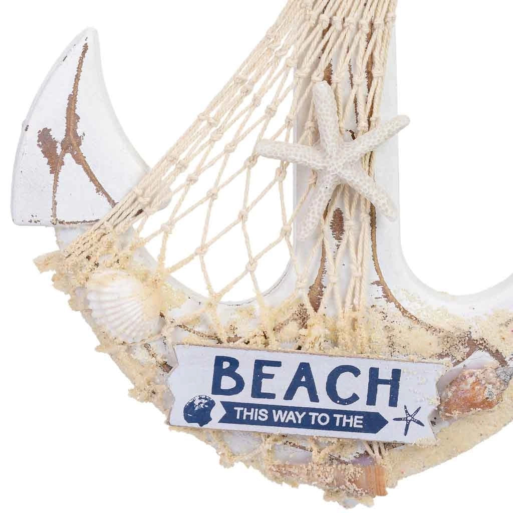Figura decorativa a forma di ancora in legno bianco 22x2x33 cm