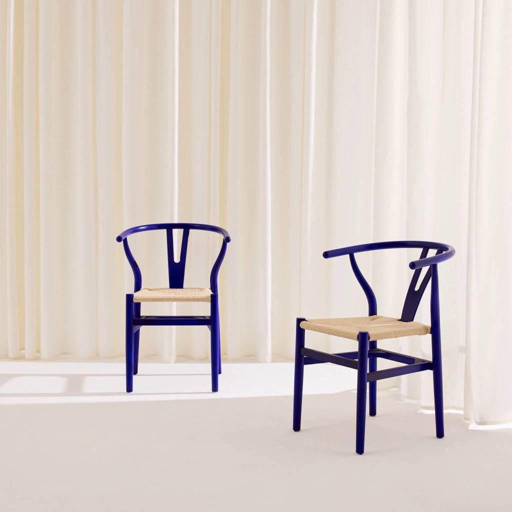 Set 2 sedie in legno con seduta in corda, blu