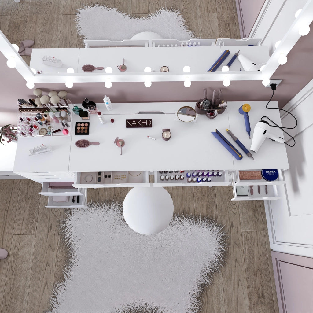 Mobile da Trucco Lagunare, Toeletta Specchio Incluso, 200x55x77h cm Bianco