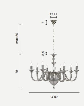 LAMPADARIO GALA 8 LUCI ATTACCO E14 OTTANIO E CROMO D.82CM
