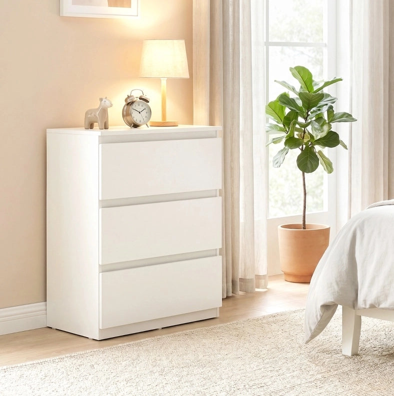 Comodino con 3 cassetti, mobile contenitore moderno per camera da letto, bianco