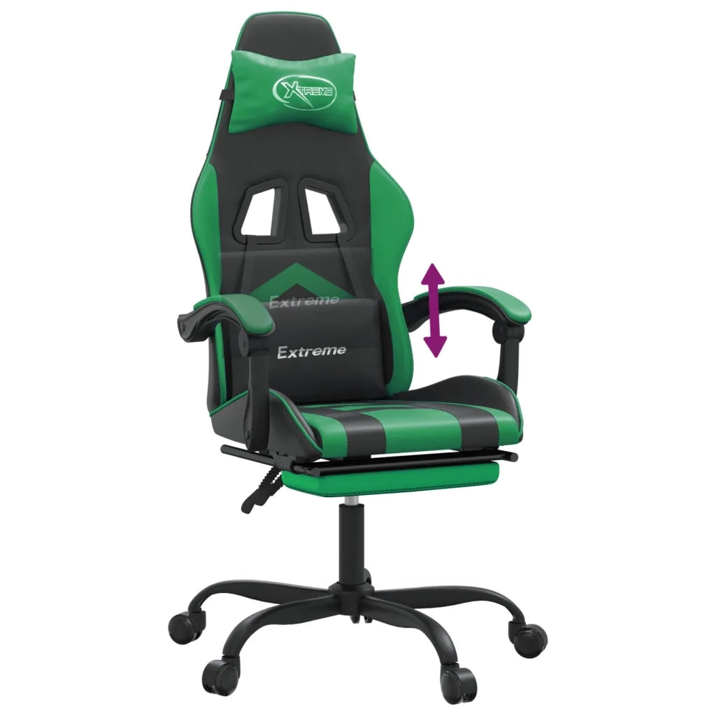 Sedia da Gaming con Poggiapiedi Nero e Verde in Similpelle cod mxl 77151