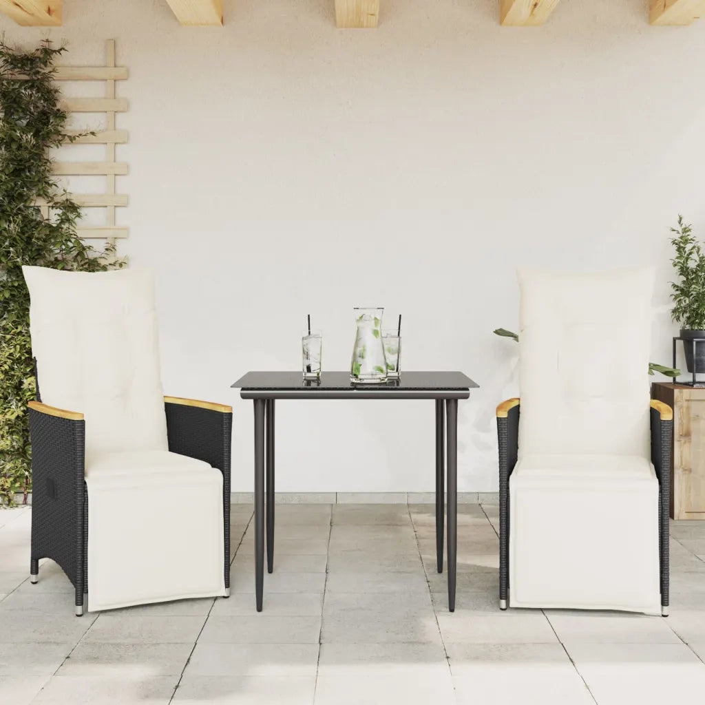 Sedie Reclinabili da Giardino 2 pz | Sedie da Esterno con Cuscini Nero Polyrattan