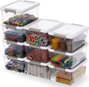 Set di archiviazione per piccoli componenti - 10 pezzi con coperchio e maniglia - trasparente - ripiegabile - plastica elastica e robusta - per Lego e attrezzature per hobby. scatola trasparente.