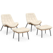 IDMarket - Set di 2 poltrone reclinabili LOA in rattan con cuscini ecrù e poggiapiedi