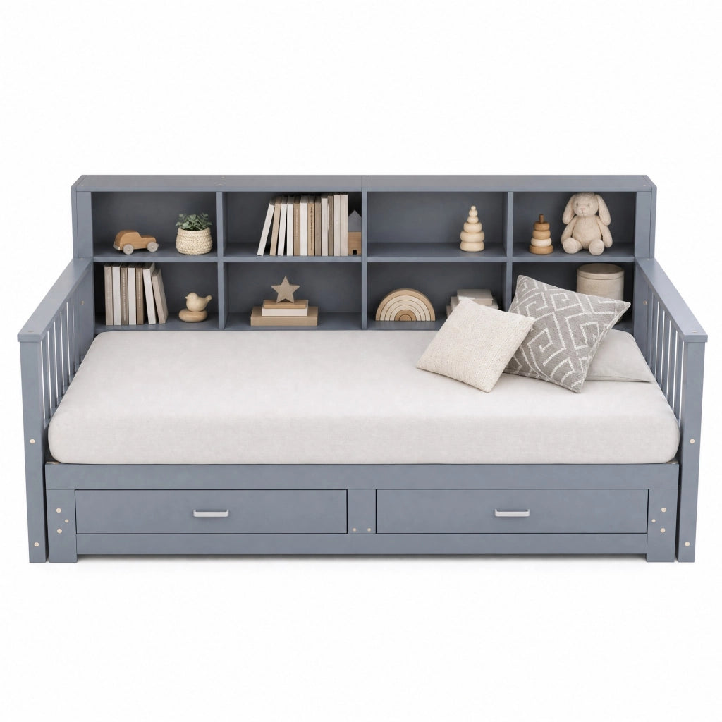 Divano letto estraibile multifunzionale 90x190 cm in legno; grigio