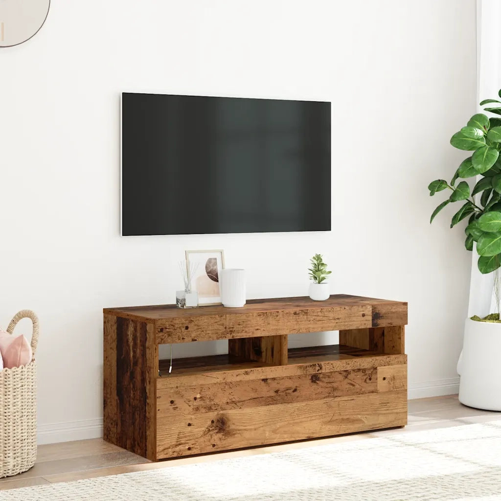 Mobile Porta TV con LED Legno Antico 90x35x40 cm Multistrato 856307