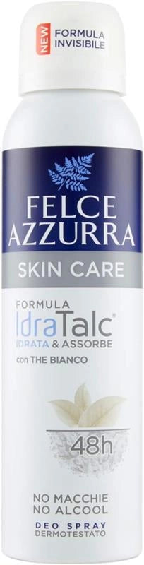 FELCE AZZURRA DEODORANTE 2 PZ SPRAY SKIN CARE CON THE BIANCO FORMULA IDRATALC EFFICACIA 48 ORE 150 ML L'UNO ANTIMACCHIA