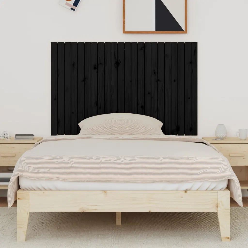Testiera da Parete Nera 140x3x90 cm in Legno Massello di Pino