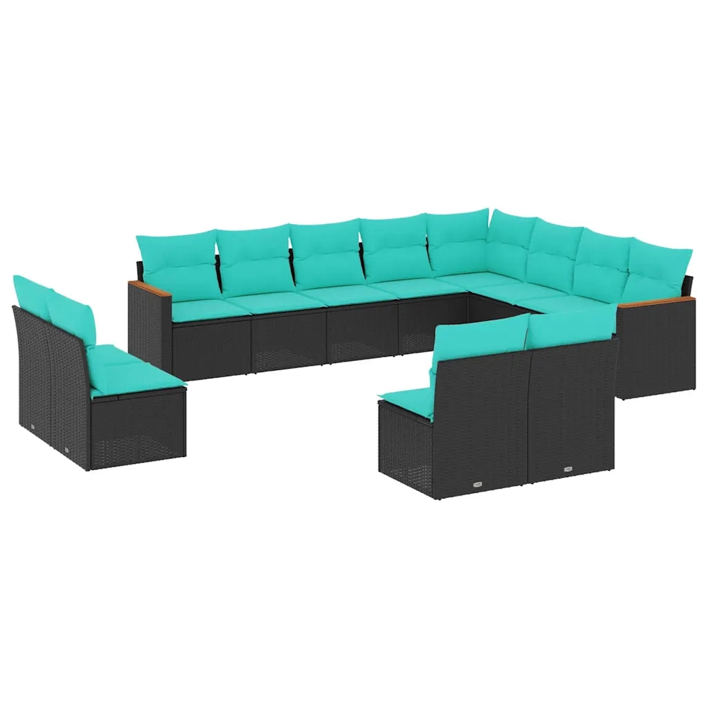 Set Divani da Giardino 12 pz con Cuscini Nero in Polyrattan 3226470