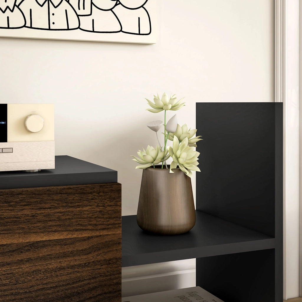 Mobile TV con Ripiani Aperti e Armadietto in Legno ¨C Zephmum ¨C Nero e Marrone