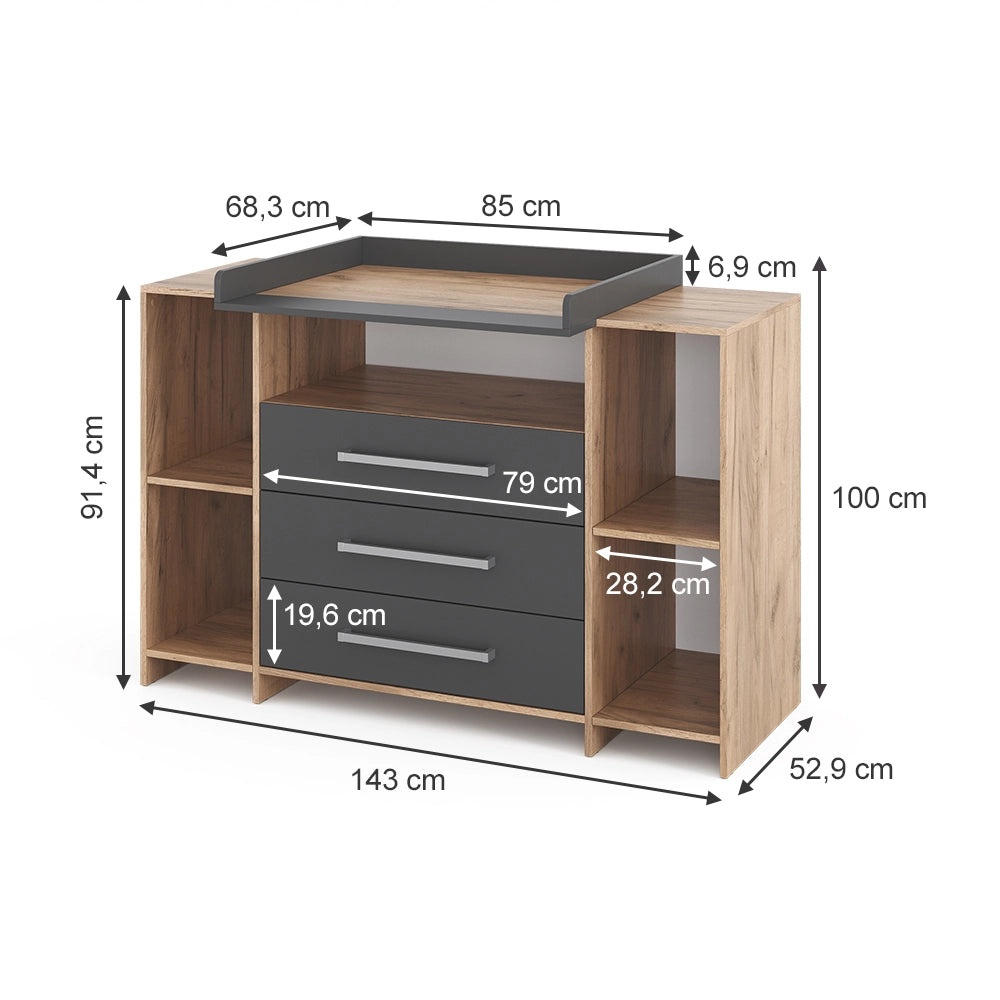 Vicco Fasciatoio Rovere 143 x 100 cm XL con cassetti