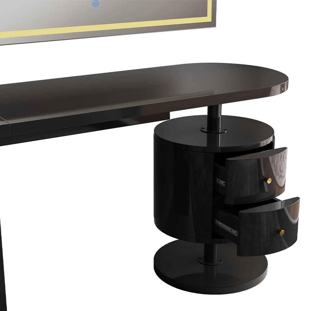Vicco Tavolo da toeletta Nero lucido 120 cm con specchio a LED