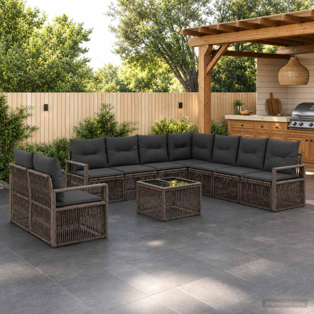 Set Divano da Giardino 10 pz Grigio polyrattan 3435755