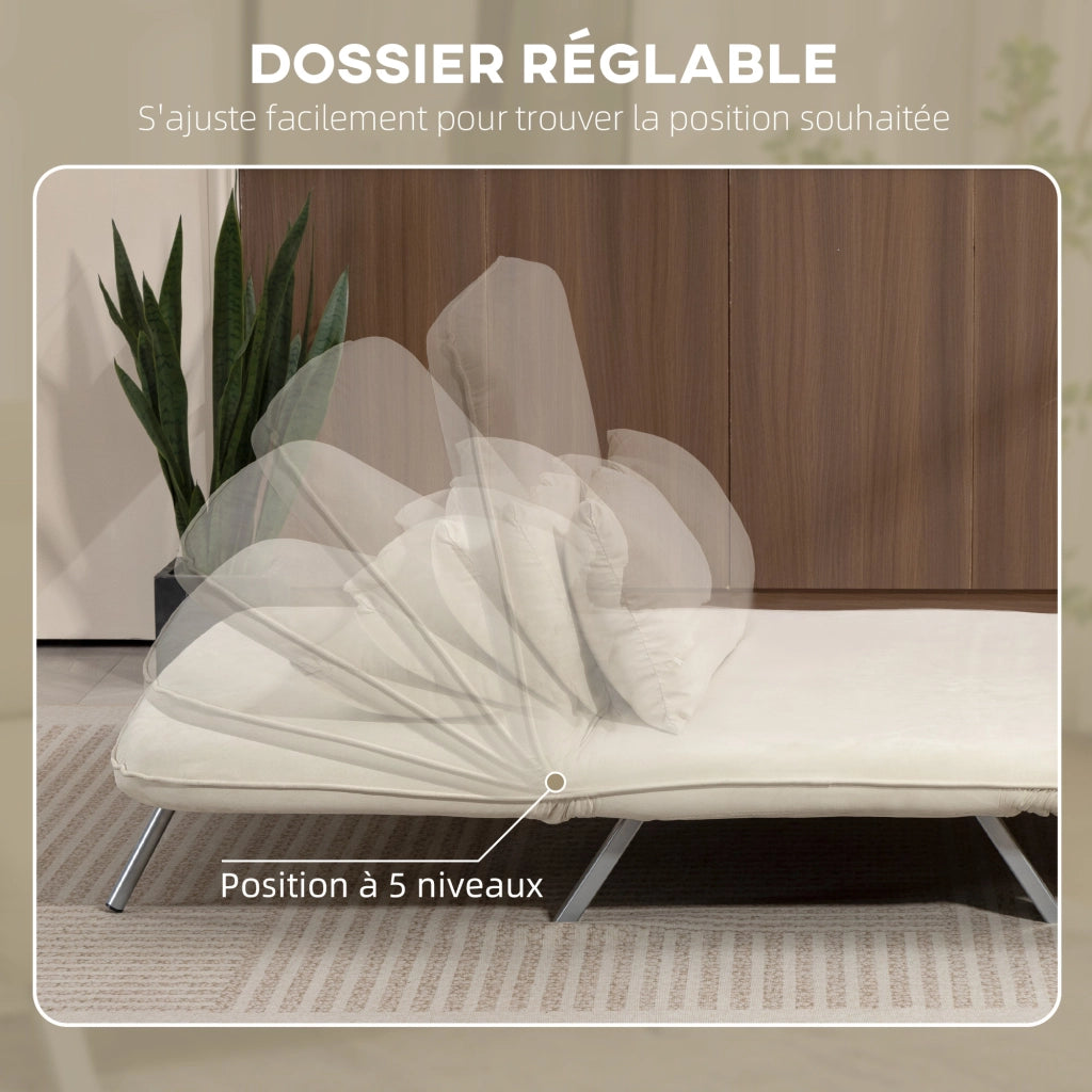 Divano letto 2 posti con schienale regolabile e 2 cuscini ¨C zephmum ¨C beige similpelle