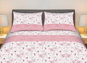 Completo Lenzuola Stiro Facile 100% Cotone Made Italy Effetto Seta Bouquet - Matrimoniale - Rosa