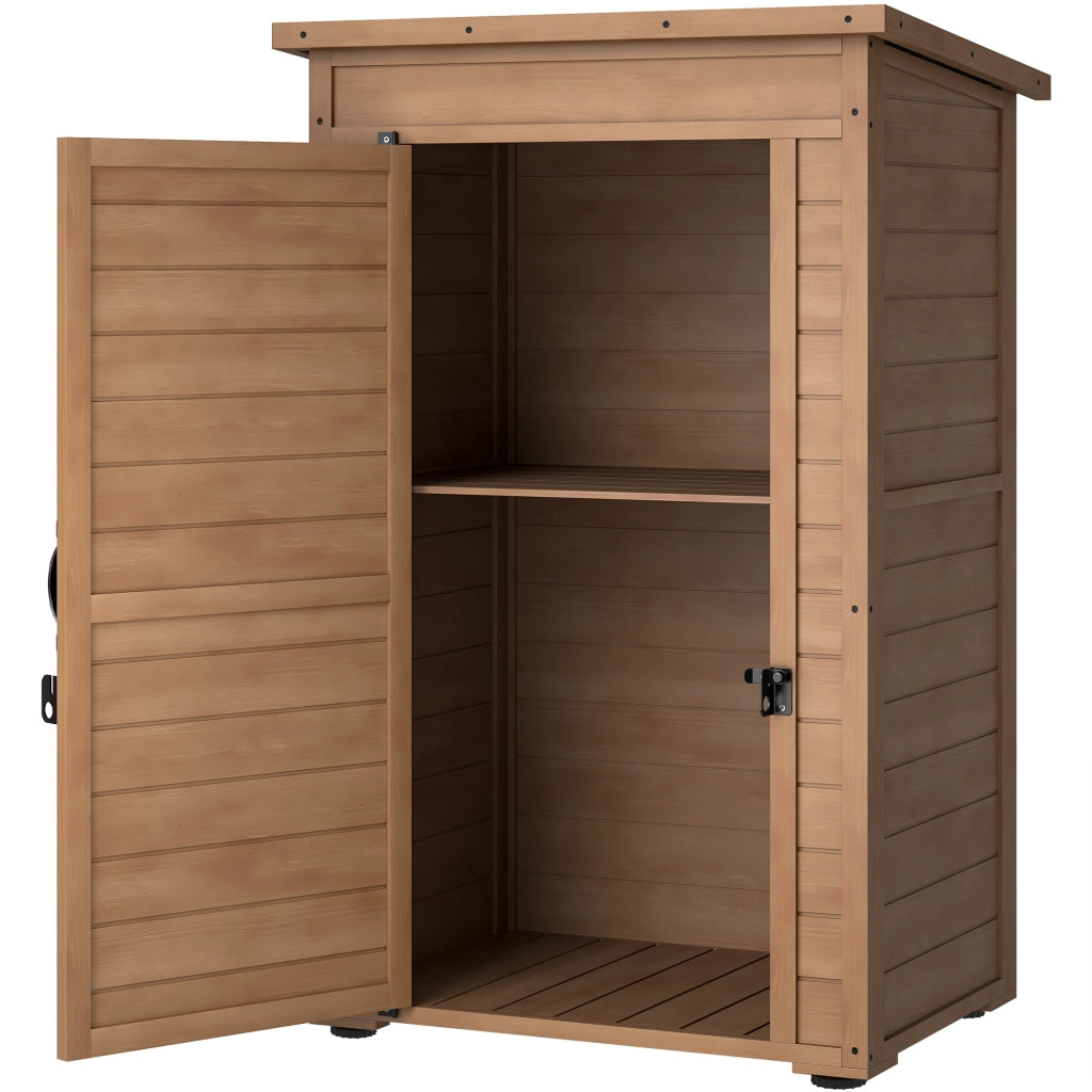 Armadio da Giardino in Legno con Ripiano Regolabile e Catenaccio, 75x56x117cm, Marrone