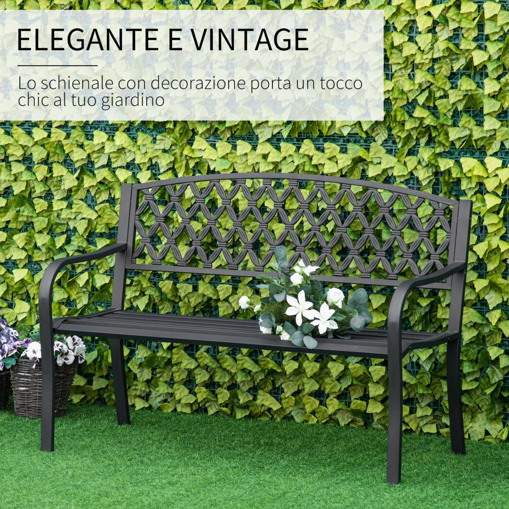 Panchina da Esterno 2 Posti in Acciaio e Ghisa ¨C zephmum ¨C 128x58.5x89cm, Nero