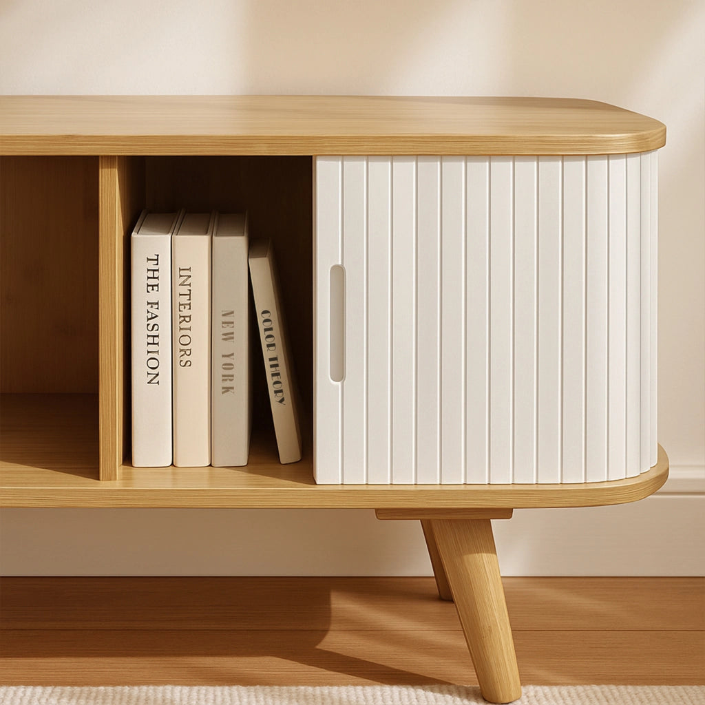 Mobile TV Tysvær 120x40x58 cm - Naturale / Bianco Crema [en.casa]