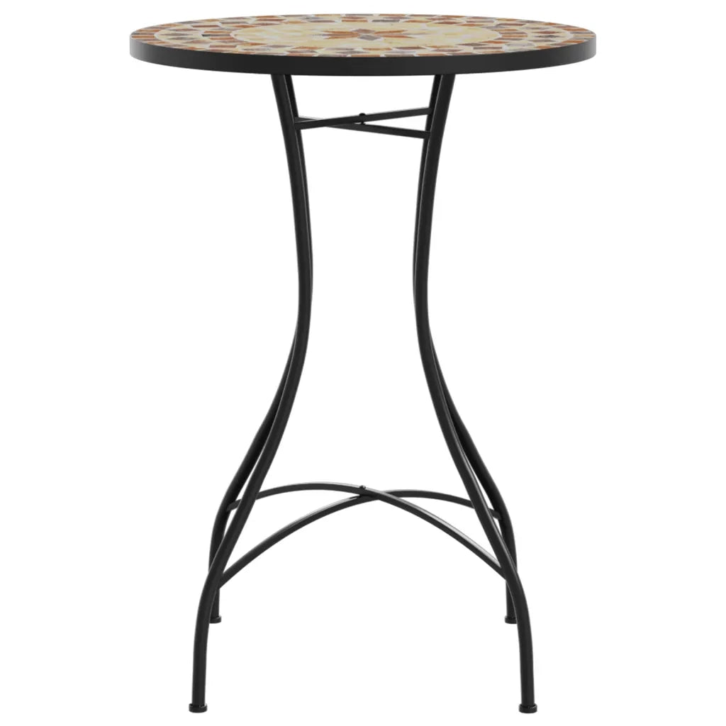 Tavolino Bistrot con Mosaico Terracotta e Bianco Ceramica