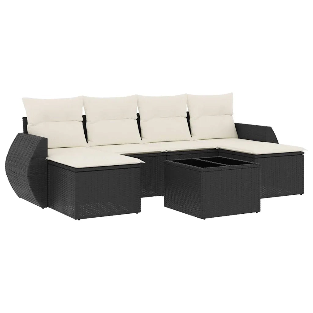 Set Divani da Giardino con Cuscini 7pz Nero Polyrattan