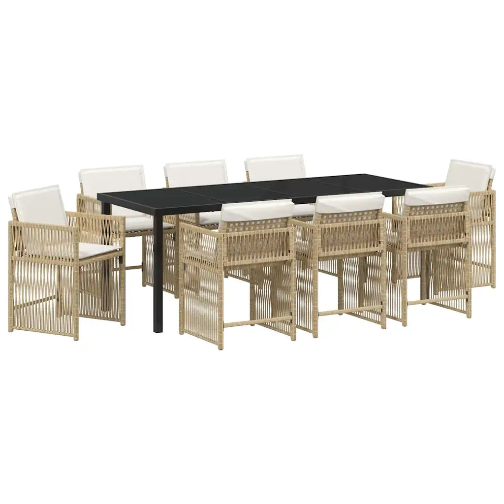 Set da Pranzo per Giardino 9 pcs Beige polyrattan